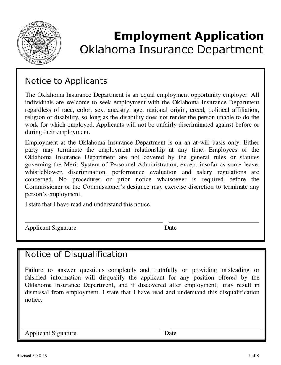 Oklahoma Employment Application Fill Out, Sign Online and Download