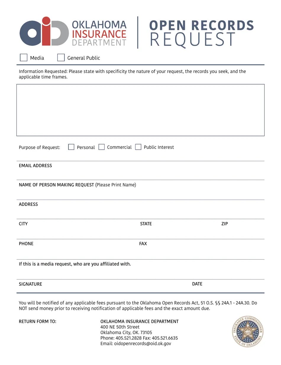 Oklahoma Open Records Request Fill Out, Sign Online and Download PDF