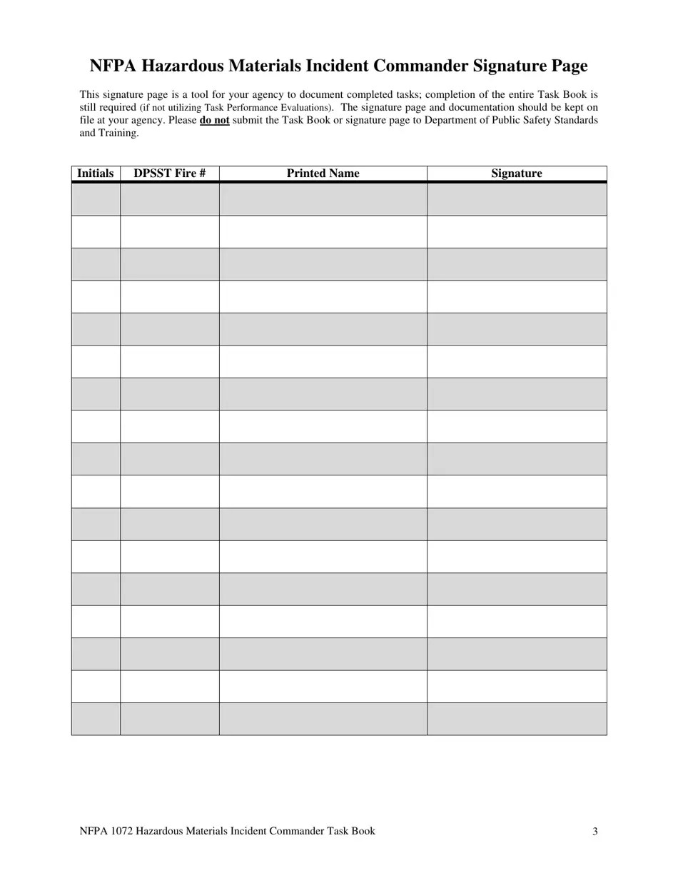Oregon NFPA Hazardous Materials Incident Commander Task Book Fill Out