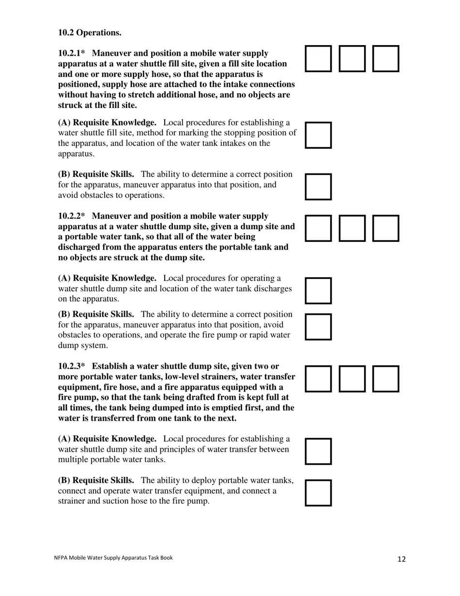Oregon NFPA Mobile Water Supply Apparatus Task Book Fill Out, Sign