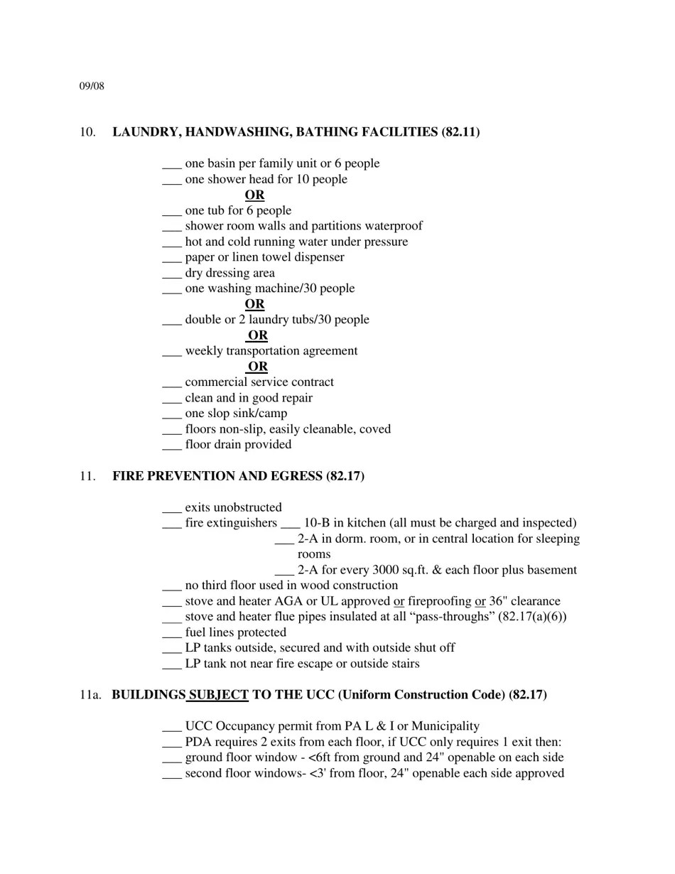 Pennsylvania Seasonal Farm Labor Camp Selfinspection Checklist Fill