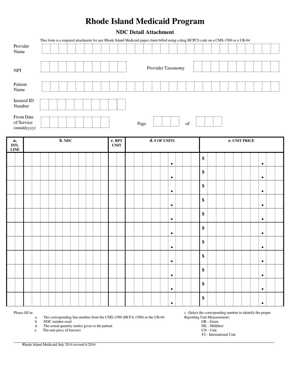 Rhode Island Ndc Detail Attachment Rhode Island Medicaid Program