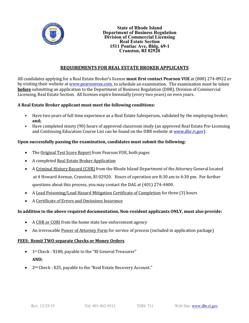 Rhode Island Real Estate Broker Application Fill Out, Sign Online and