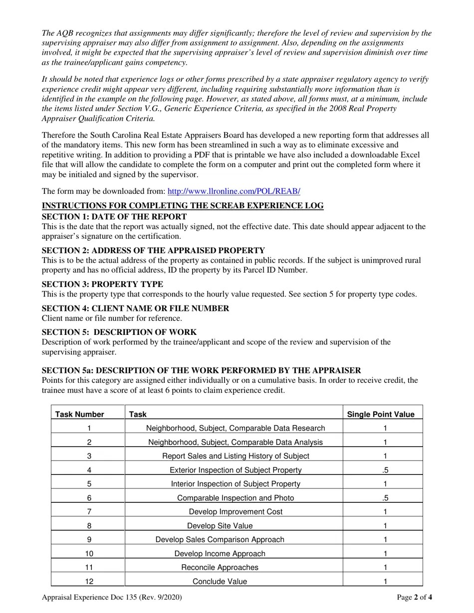 Download Instructions for Appraiser Experience Log PDF Templateroller