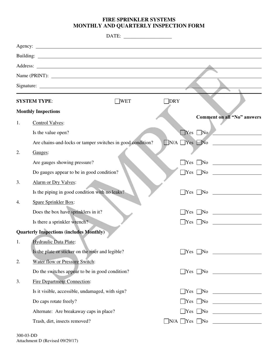 South Carolina Fire Sprinkler Systems Monthly and Quarterly Inspection