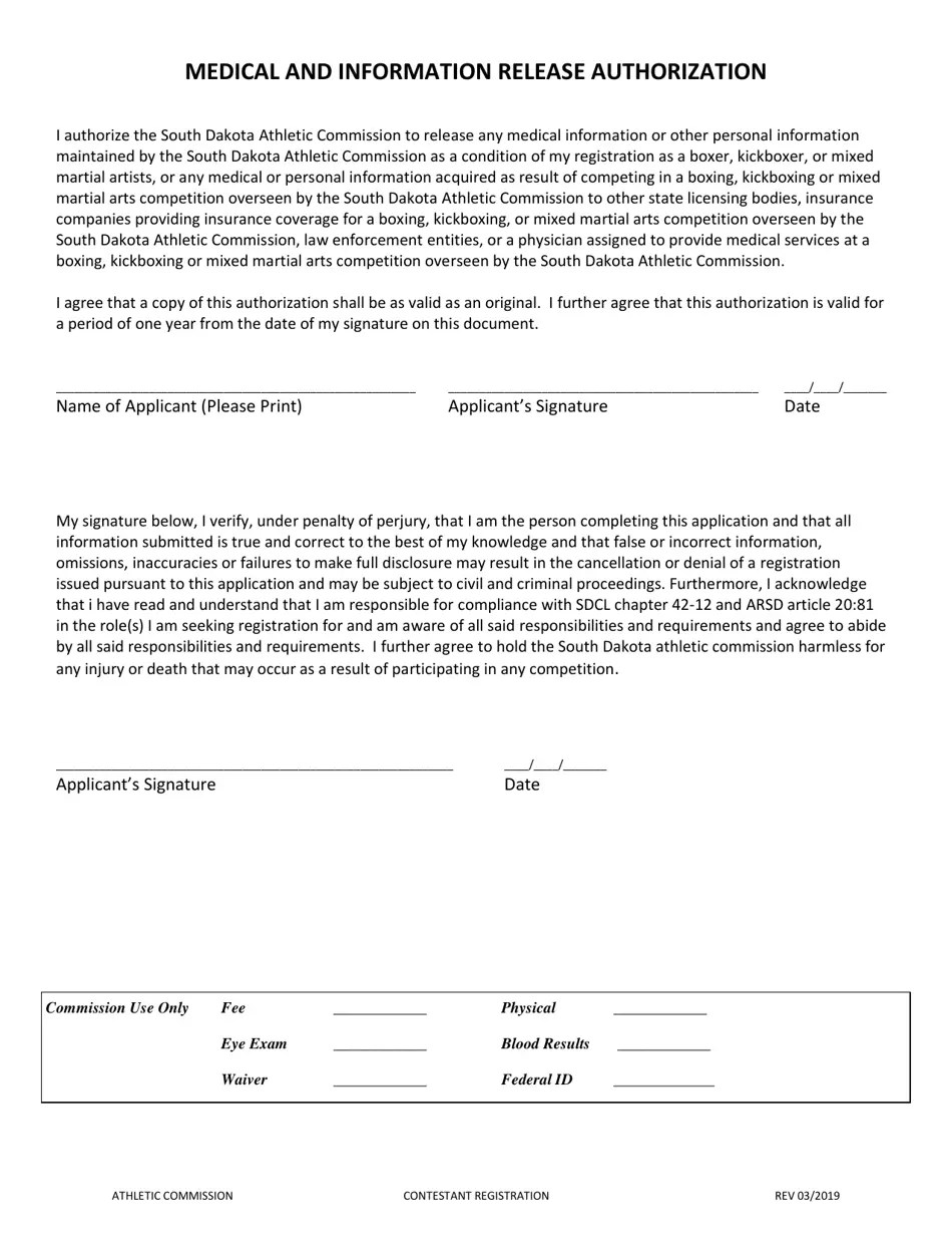 South Dakota Contestant Registration Application Fill Out, Sign