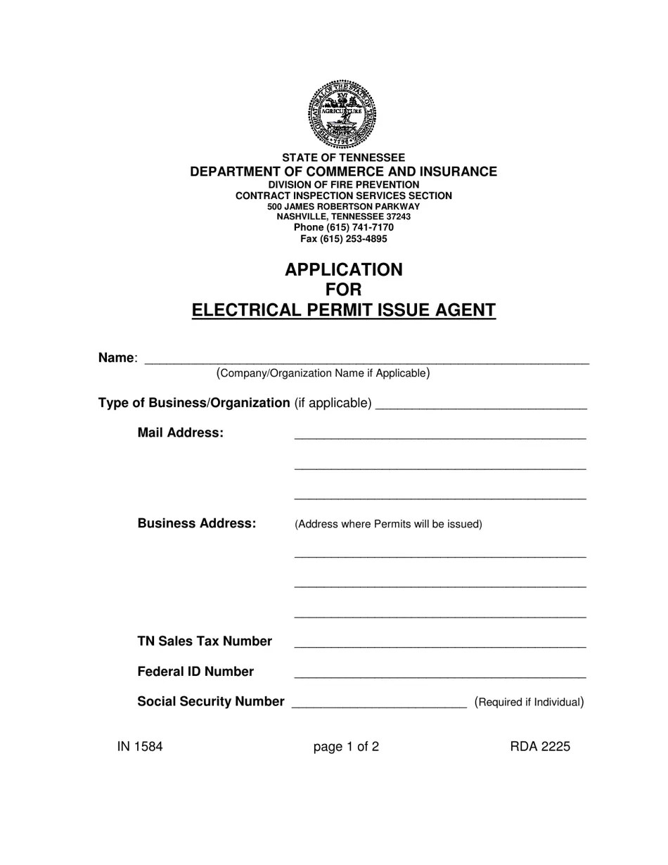 Form IN1584 Fill Out, Sign Online and Download Printable PDF