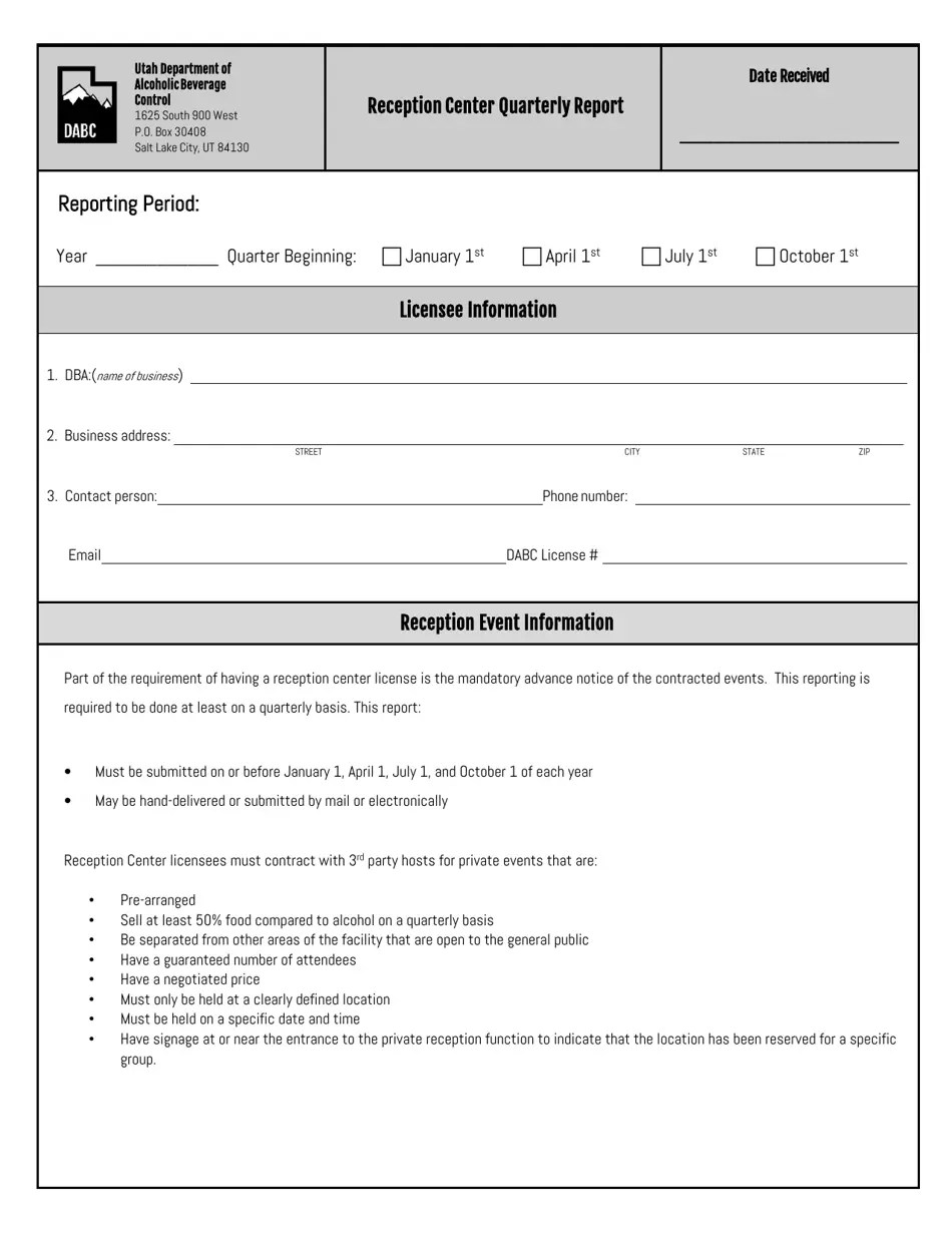 Utah Reception Center Quarterly Report Fill Out, Sign Online and