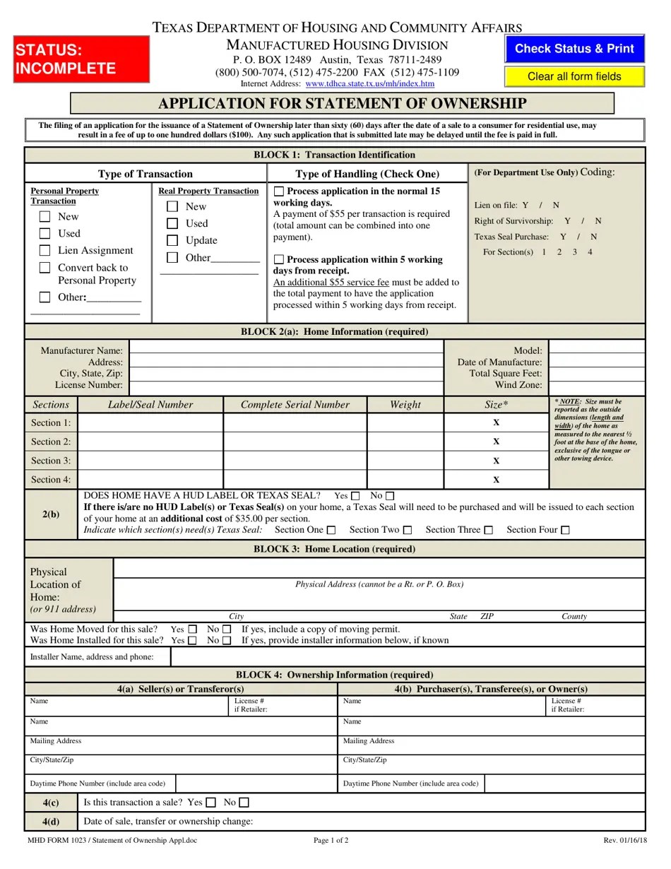MHD Form 1023 Fill Out, Sign Online and Download Fillable PDF, Texas Templateroller