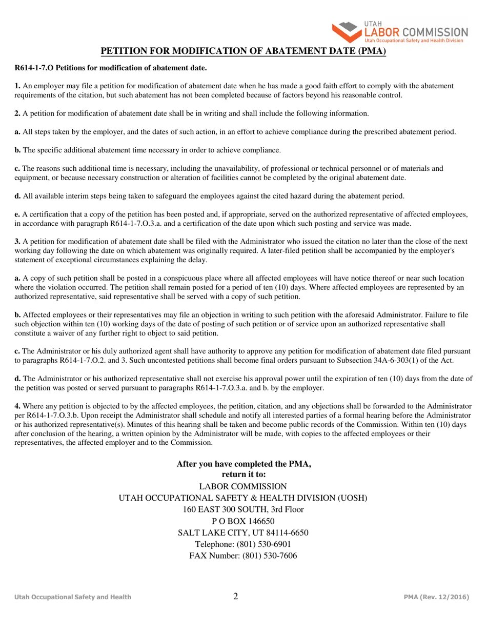 Utah Petition for Modification of Abatement Date (Pma) Fill Out, Sign