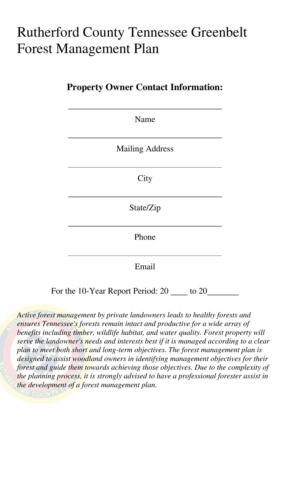 Rutherford County, Tennessee Application for Greenbelt Assessment