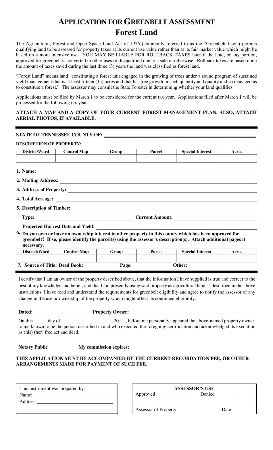 Williamson County, Tennessee Application for Greenbelt Assessment