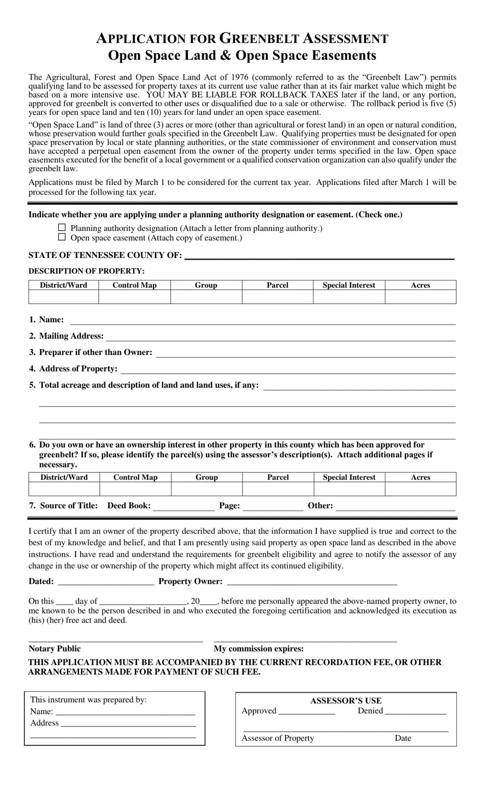 Williamson County, Tennessee Application for Greenbelt Assessment