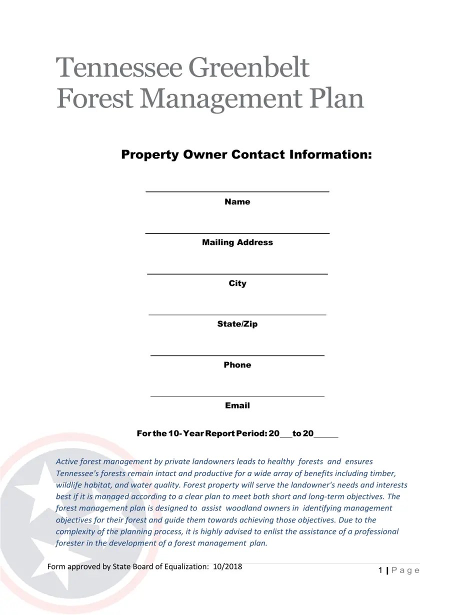 Tennessee Tennessee Greenbelt Forest Management Plan Download Printable