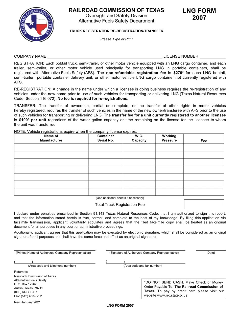 LNG Form 2007 Fill Out, Sign Online and Download Fillable PDF, Texas