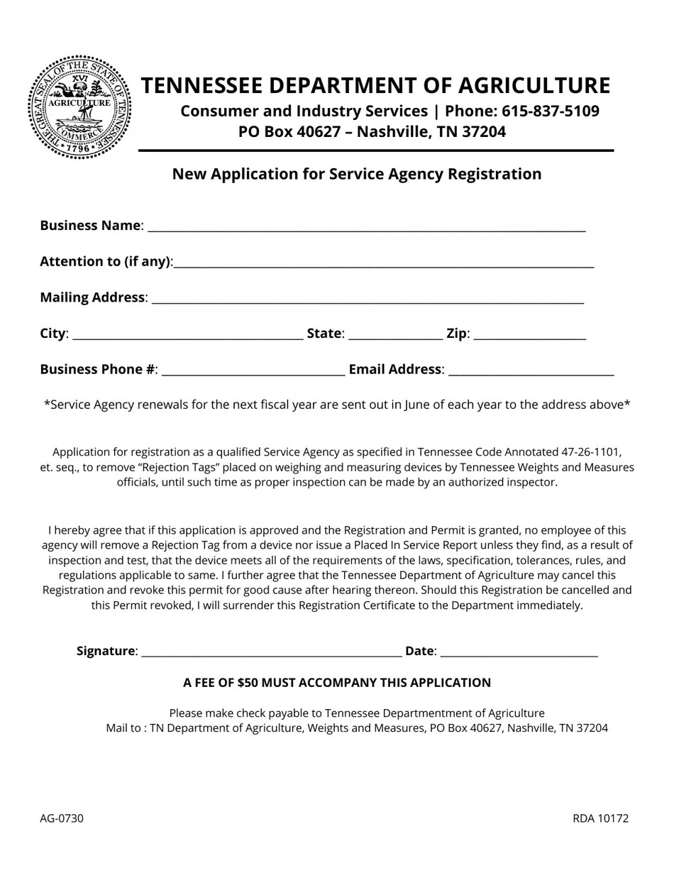Form AG0730 Fill Out, Sign Online and Download Fillable PDF