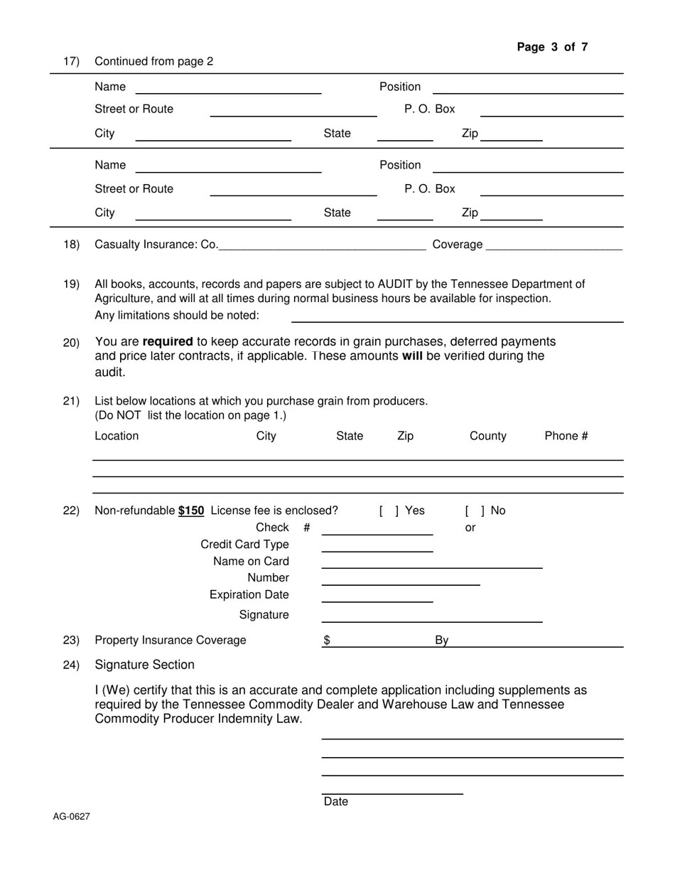 Form AG0627 Download Printable PDF or Fill Online Grain Dealer License