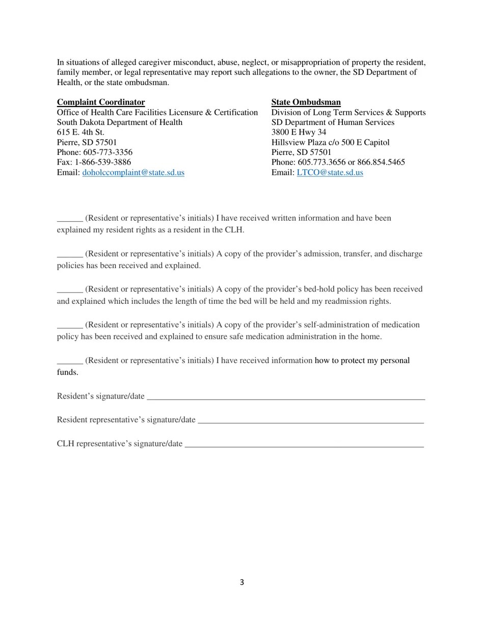 South Dakota Community Living Home (Clh) Residential Agreement Template