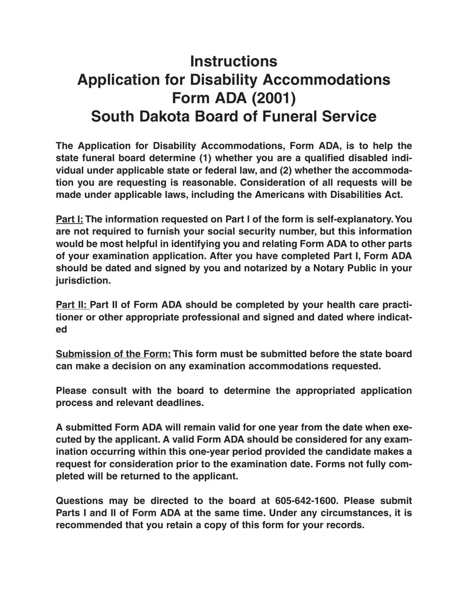 Form ADA Fill Out, Sign Online and Download Printable PDF, South