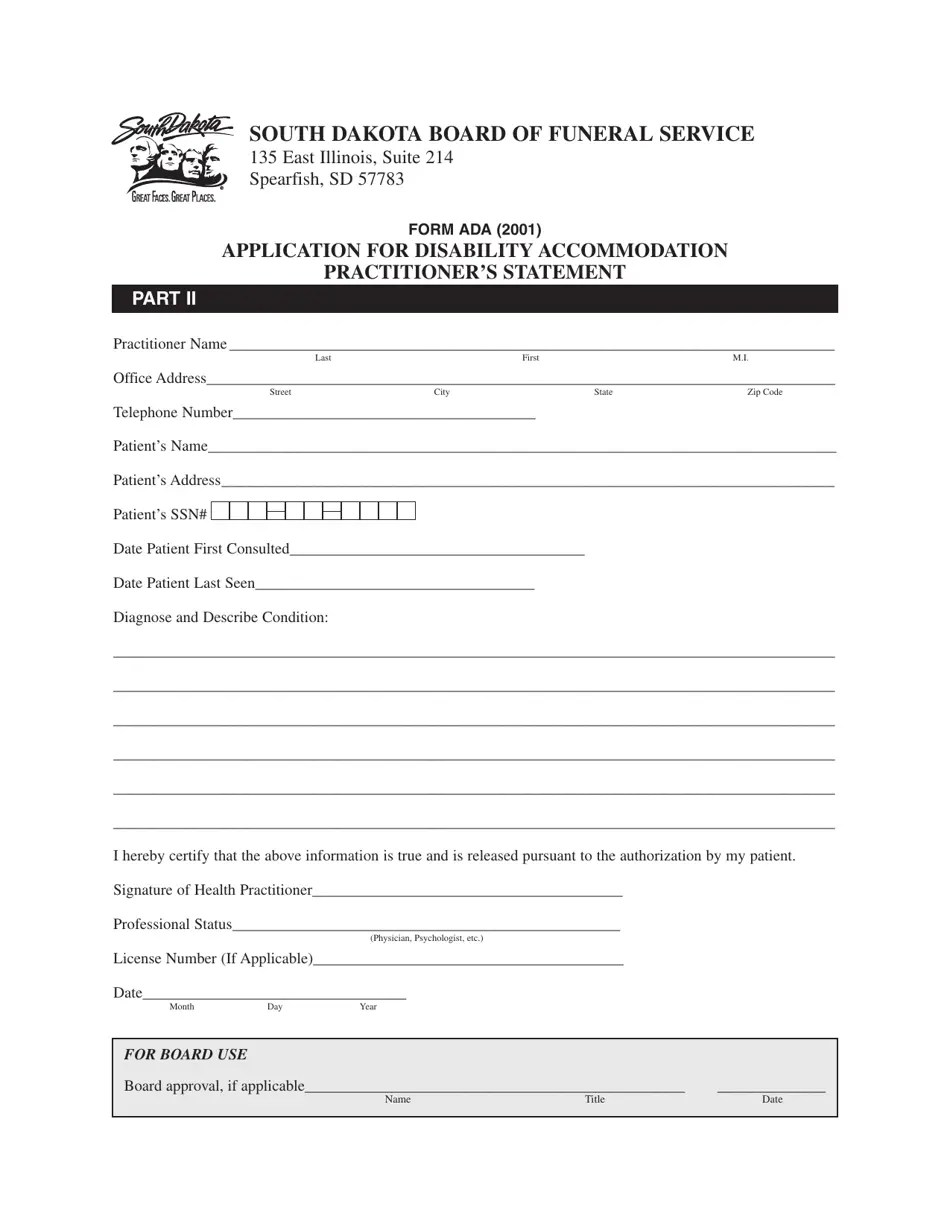 Form ADA Fill Out, Sign Online and Download Printable PDF, South