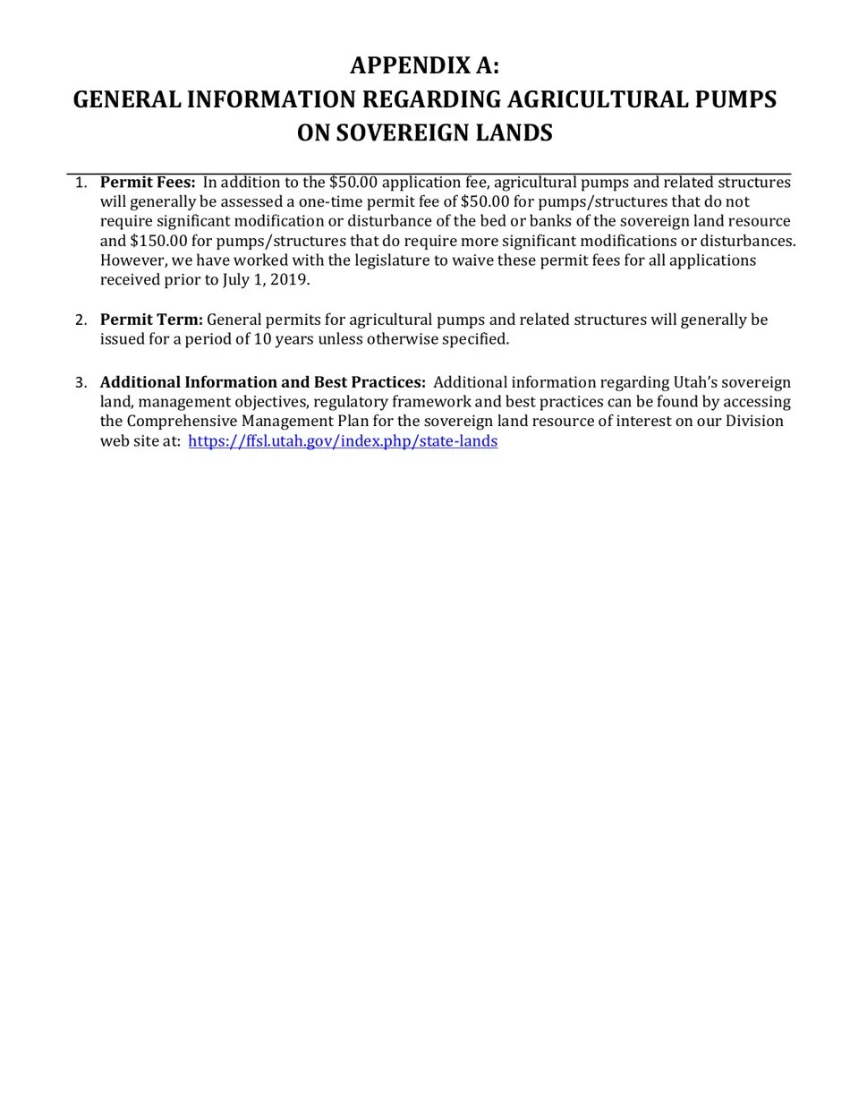 Utah Application for General Permit on Sovereign Land (Agricultural