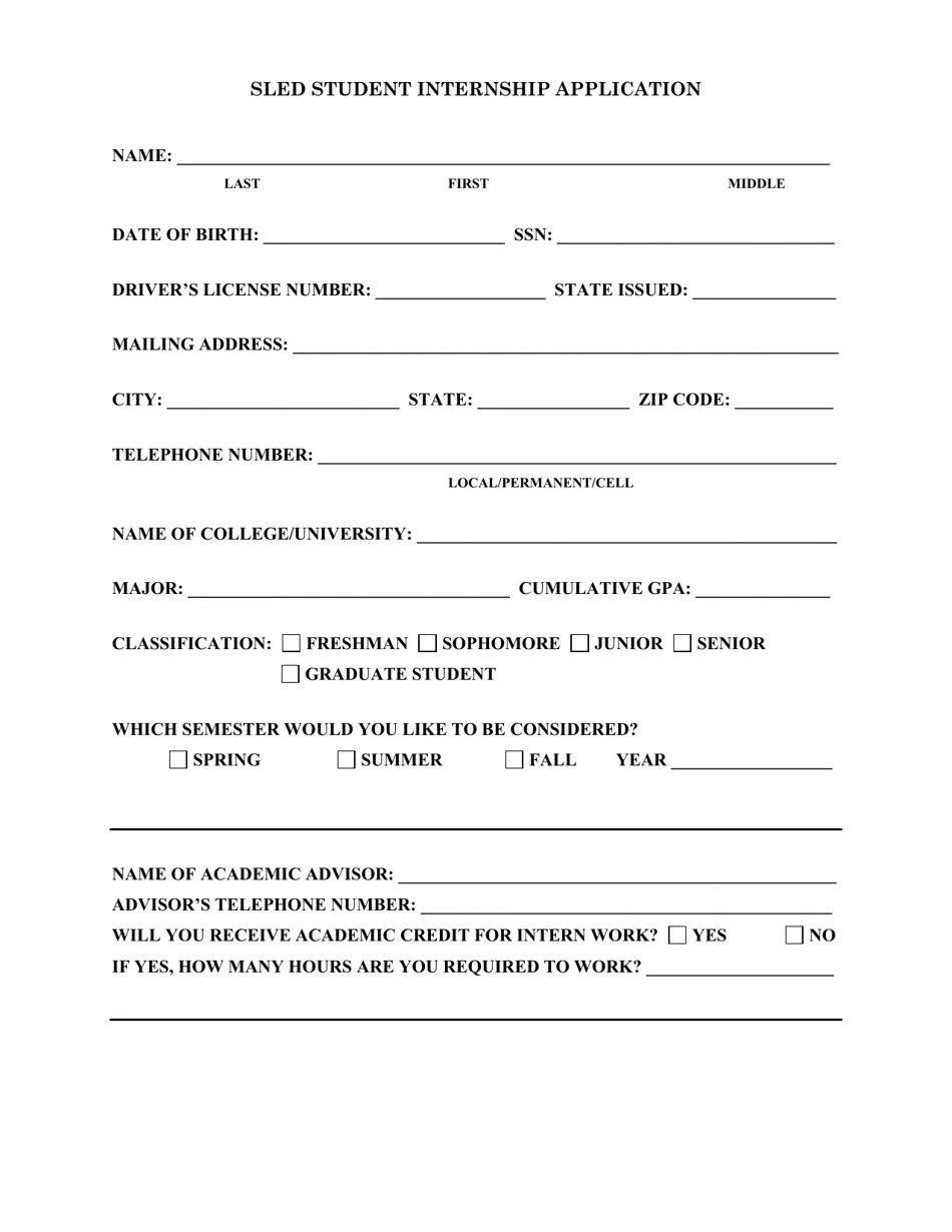 South Carolina Sled Student Internship Application Fill Out, Sign Online and Download PDF