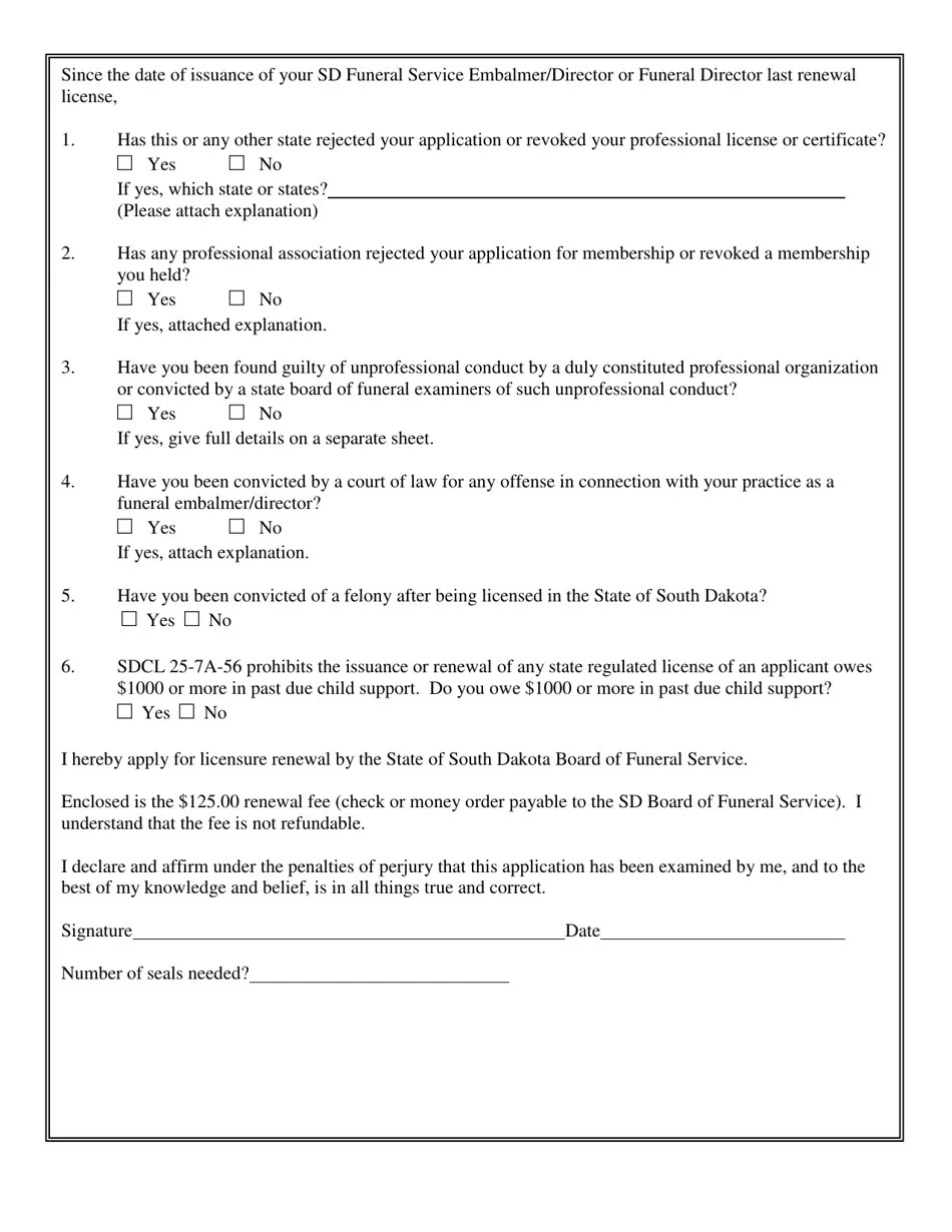 South Dakota Funeral Embalmer/Director or Funeral Director License