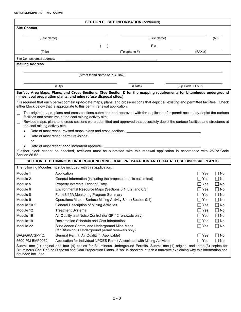 Form 5600PMBMP0385 Download Printable PDF or Fill Online Coal Mining