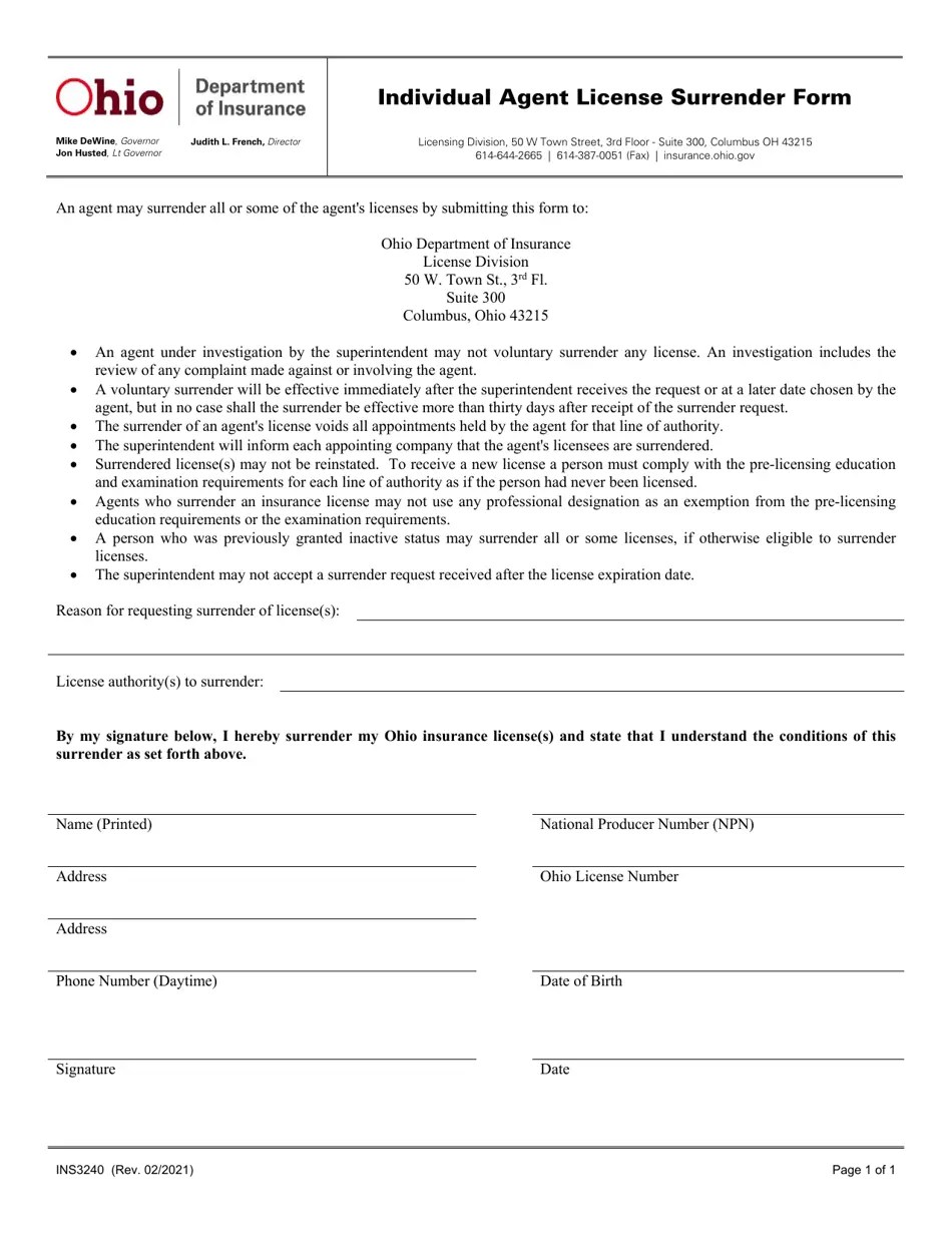 Form INS3240 Download Fillable PDF or Fill Online Individual Agent