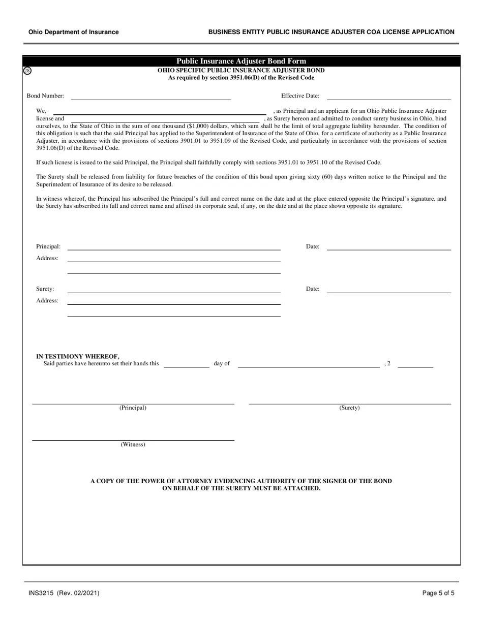 Form INS3215 Download Fillable PDF or Fill Online Business Entity