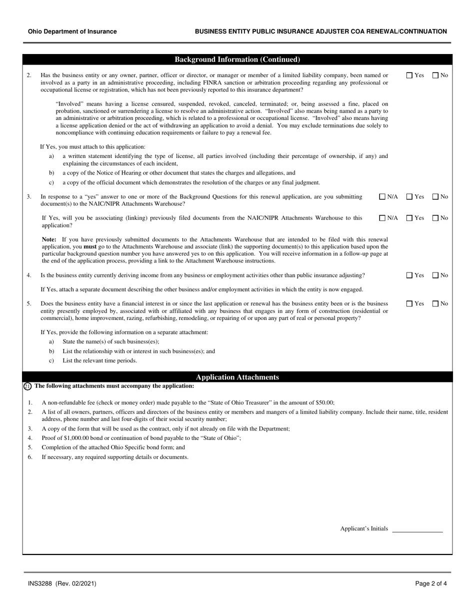 Form INS3288 Download Fillable PDF or Fill Online Business Entity