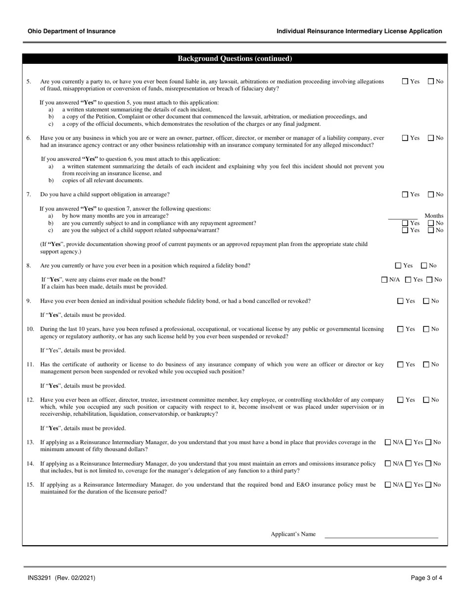 Form INS3291 Download Fillable PDF or Fill Online Individual
