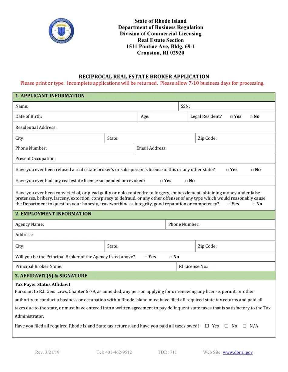 Rhode Island Reciprocal Real Estate Broker Application Download