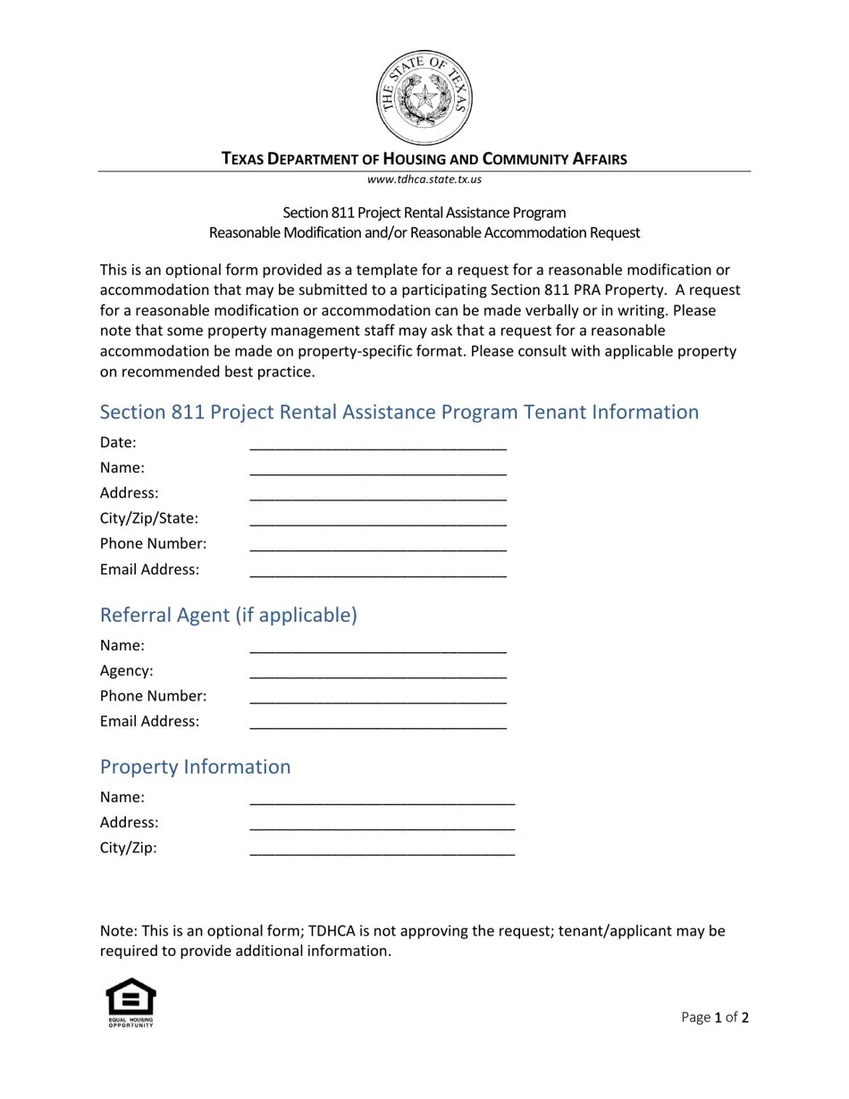 Texas Reasonable Modification and/or Reasonable Request Fill Out, Sign Online