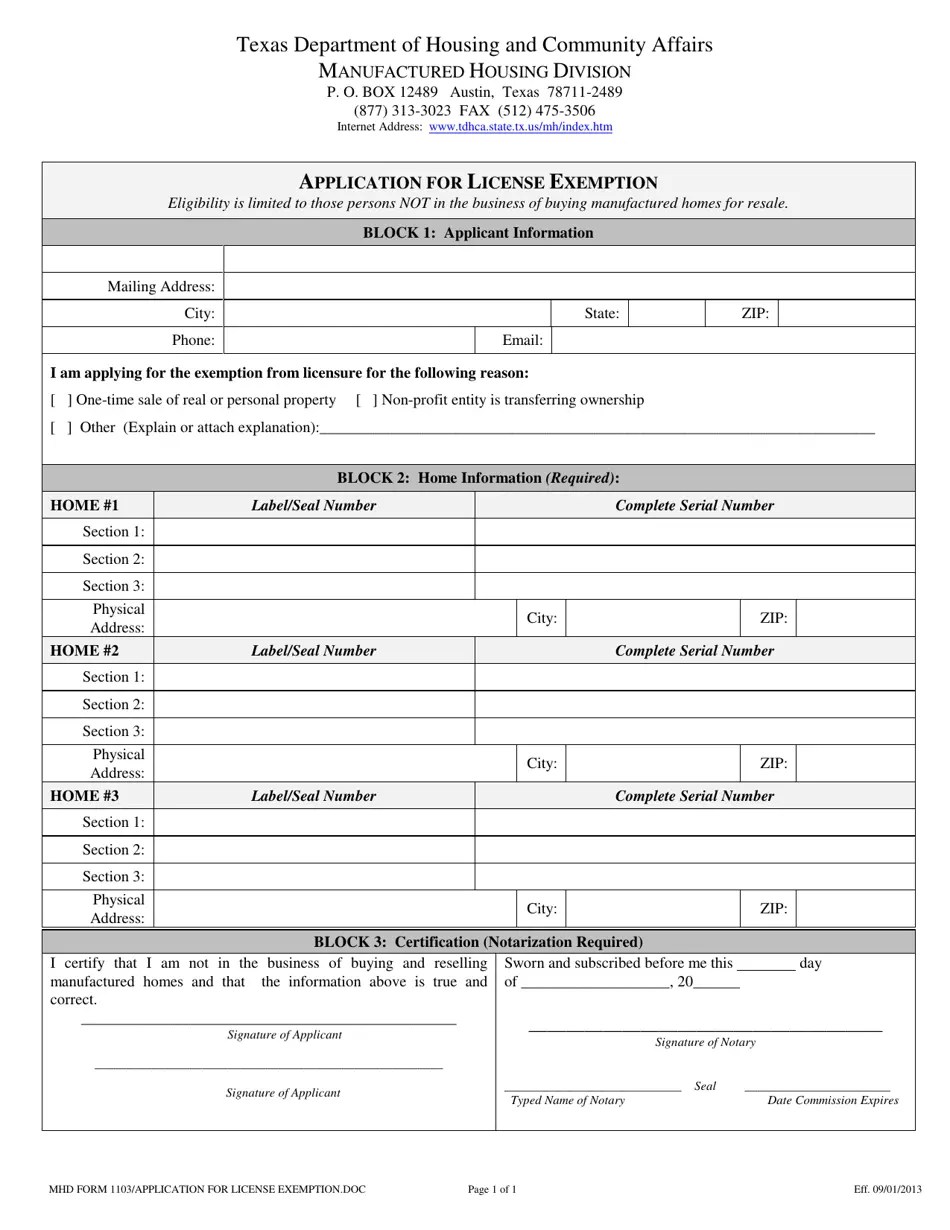 MHD Form 1103 Fill Out, Sign Online and Download Printable PDF, Texas Templateroller