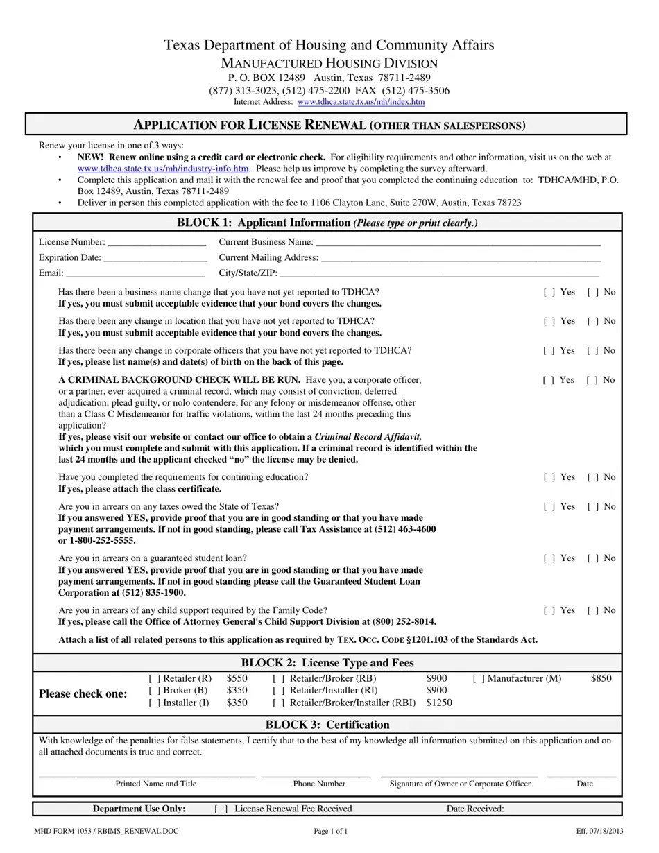 MHD Form 1053 Fill Out, Sign Online and Download Printable PDF, Texas Templateroller