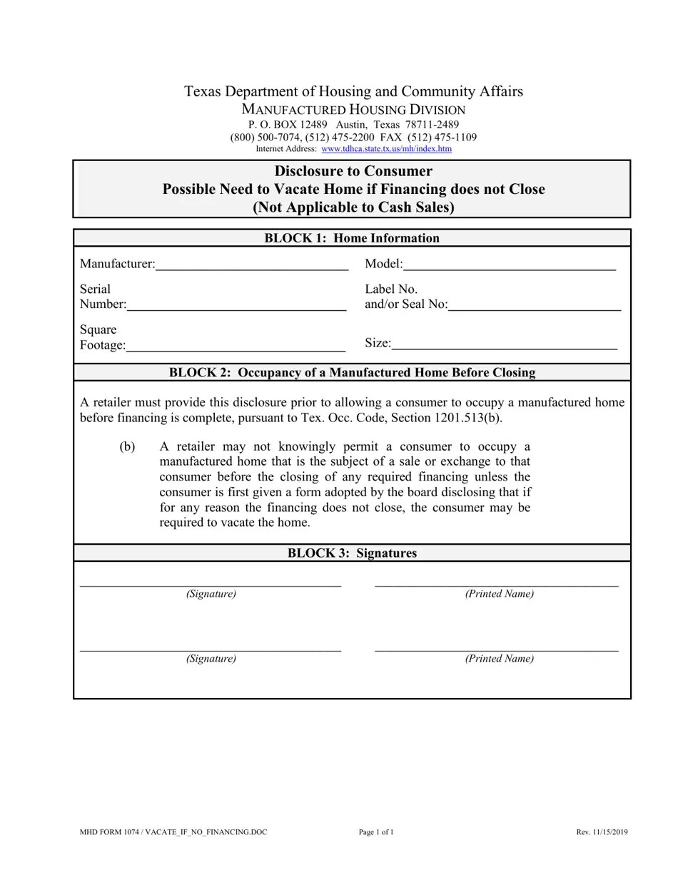 MHD Form 1074 Fill Out, Sign Online and Download Printable PDF, Texas Templateroller