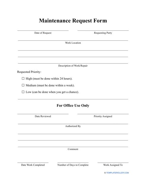 Maintenance Request Form - White - Fill Out, Sign Online and Download