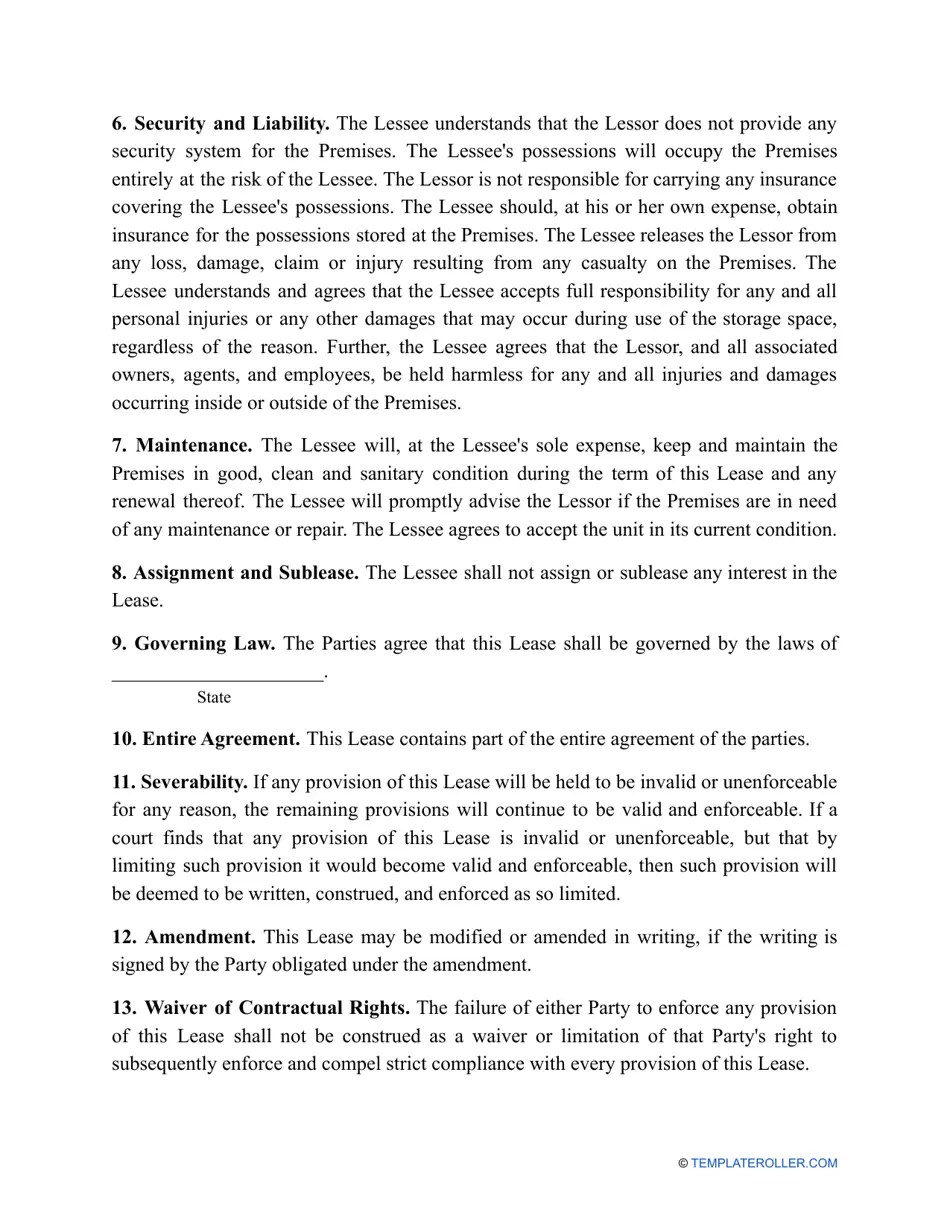 Storage Space Lease Agreement Template Fill Out, Sign Online and