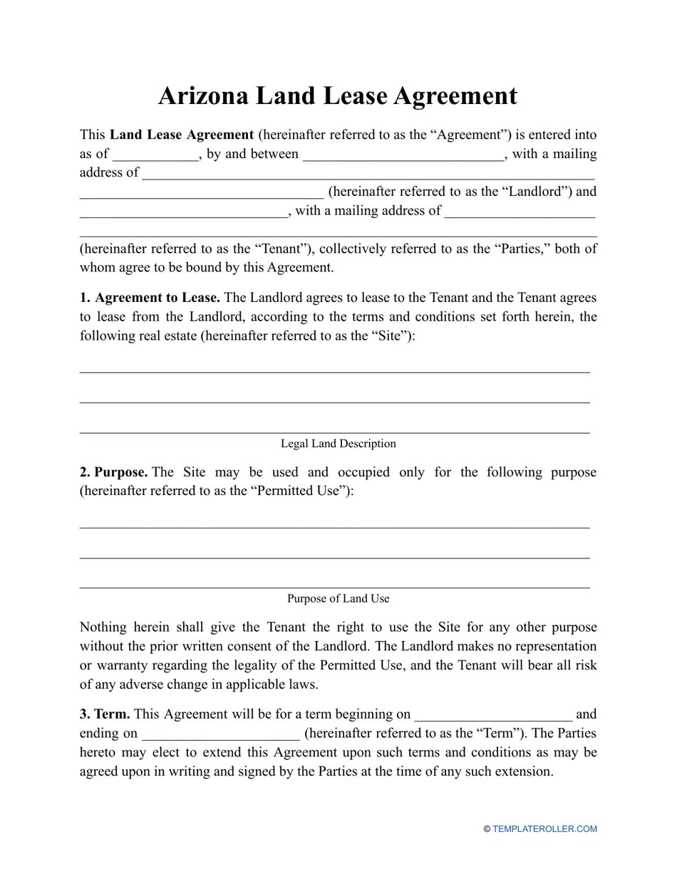 Arizona Land Lease Agreement Template Fill Out, Sign Online and