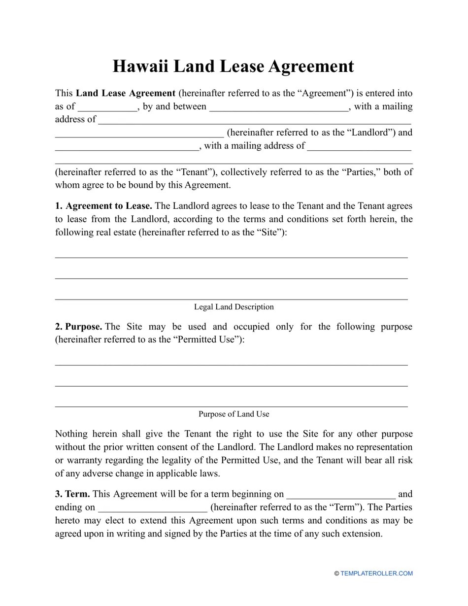 Hawaii Land Lease Agreement Template Fill Out, Sign Online and