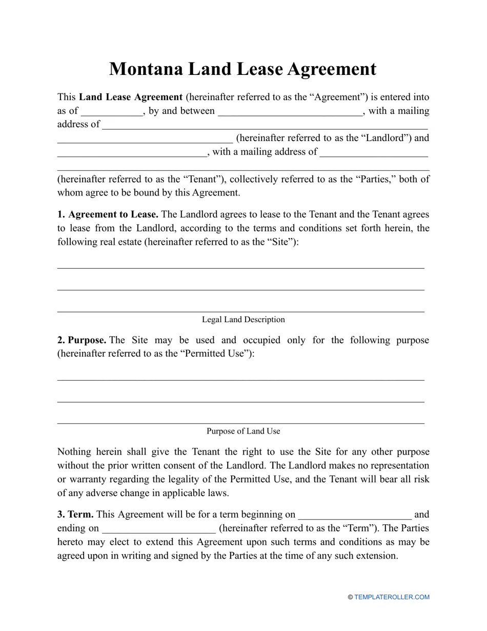 Montana Land Lease Agreement Template Fill Out, Sign Online and