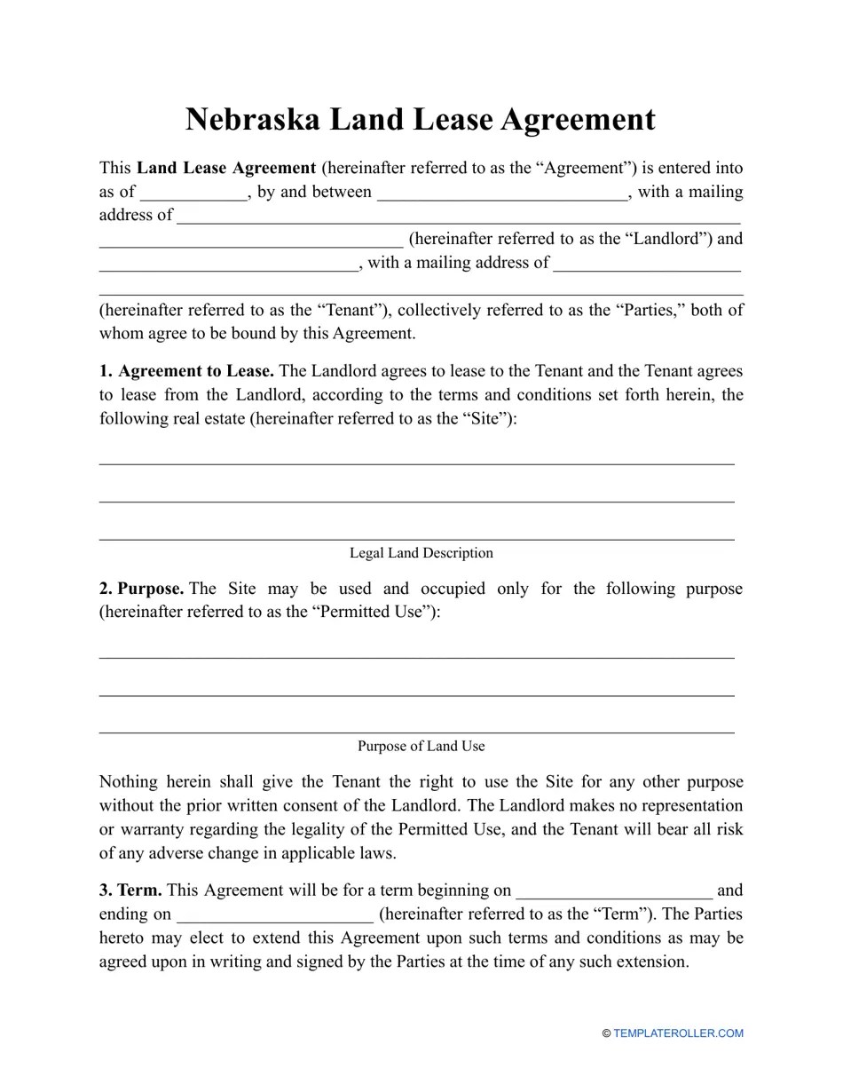 Nebraska Land Lease Agreement Template Fill Out, Sign Online and Download PDF Templateroller