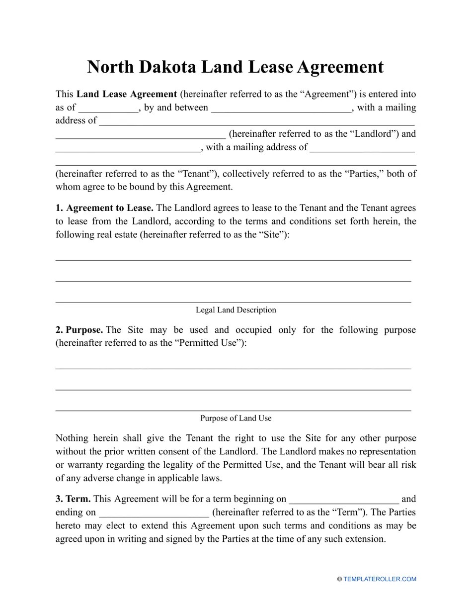 North Dakota Land Lease Agreement Template Fill Out, Sign Online and