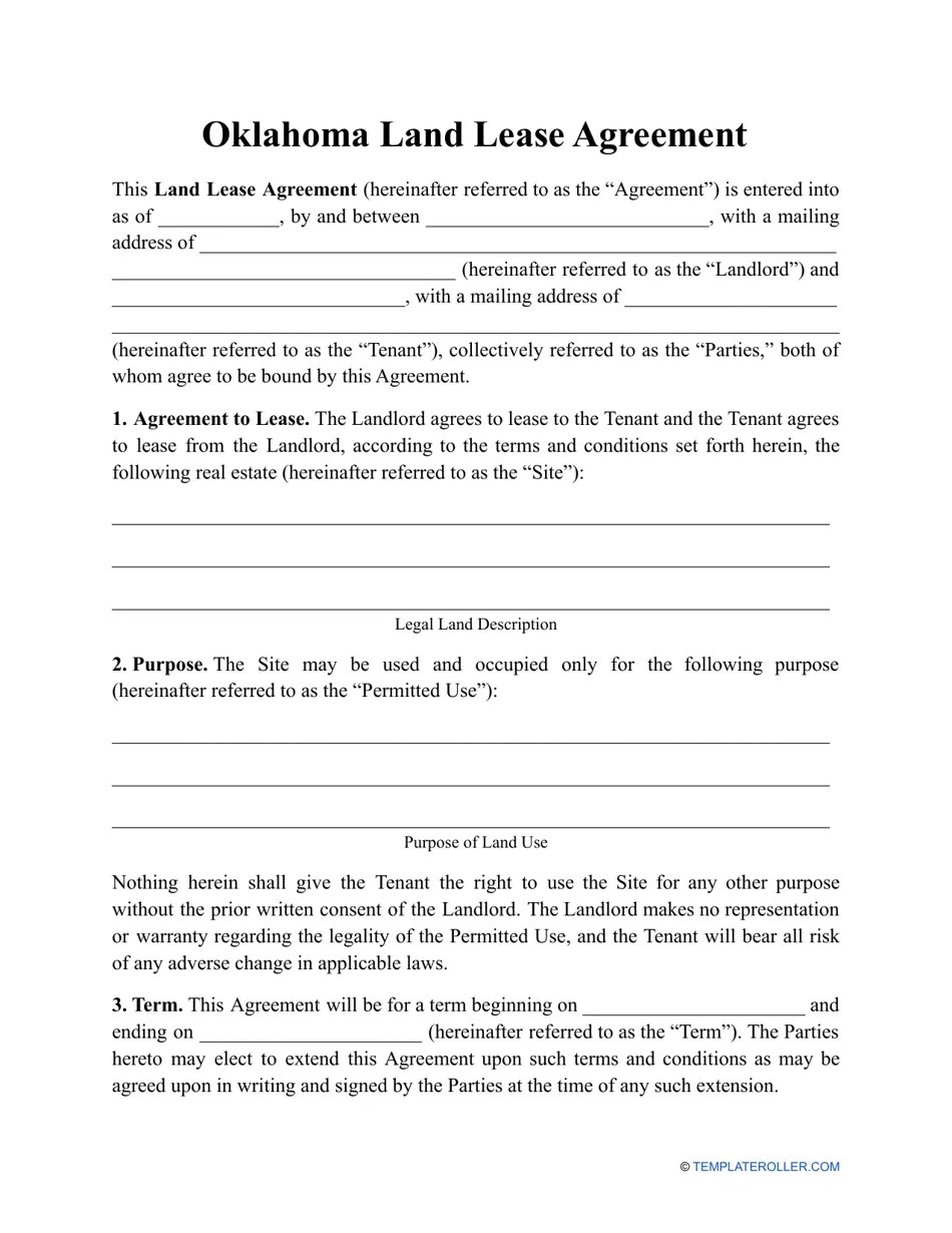 Oklahoma Land Lease Agreement Template Fill Out, Sign Online and