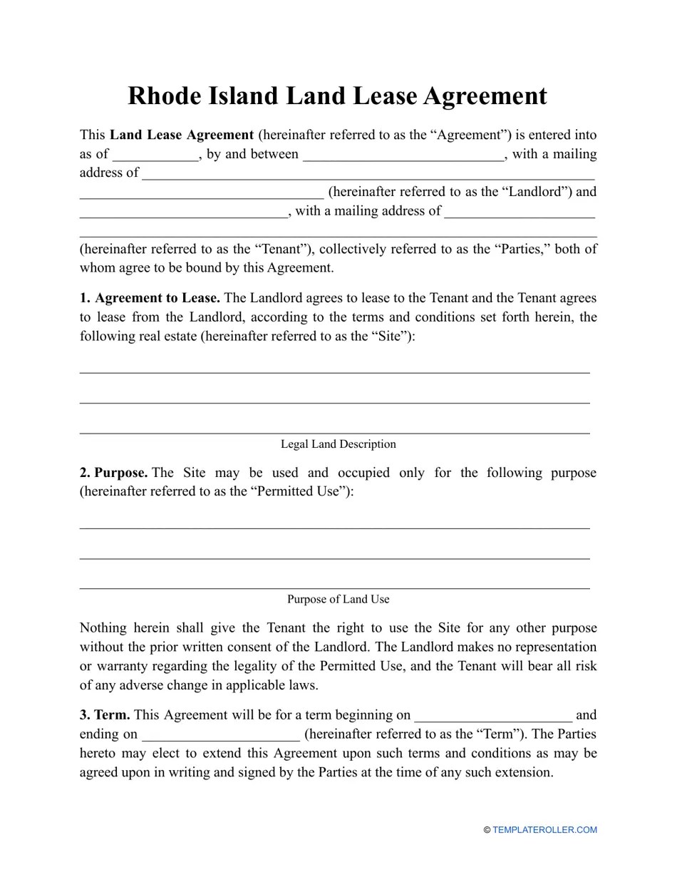 Rhode Island Land Lease Agreement Template Fill Out, Sign Online and