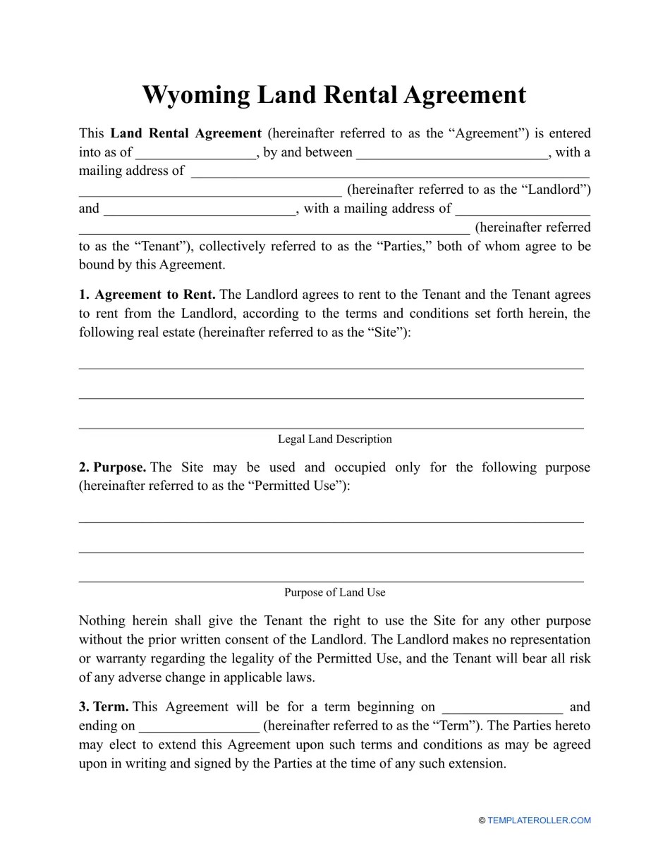 Wyoming Land Rental Agreement Template Fill Out, Sign Online and