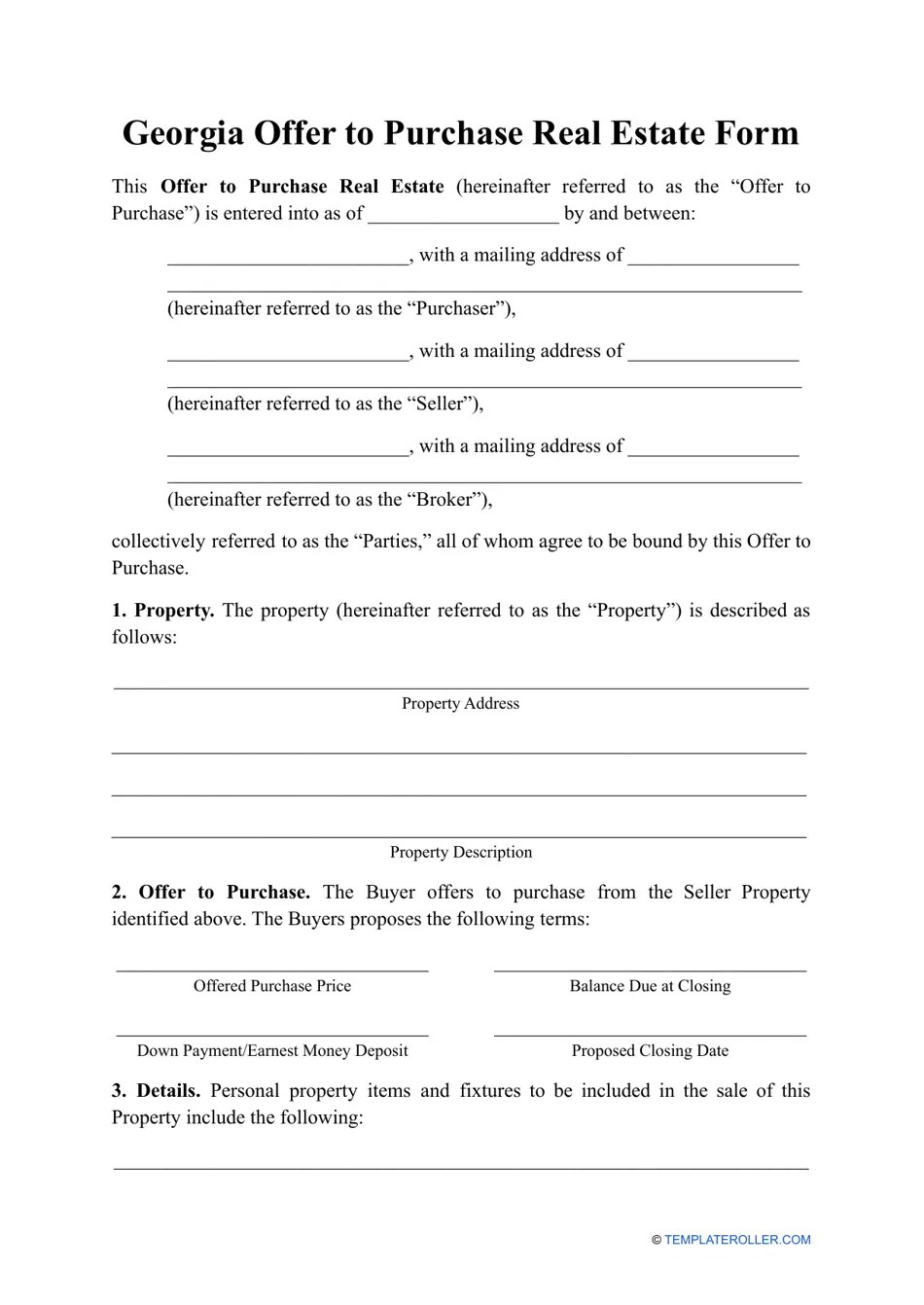 (United States) Offer to Purchase Real Estate Form Fill Out