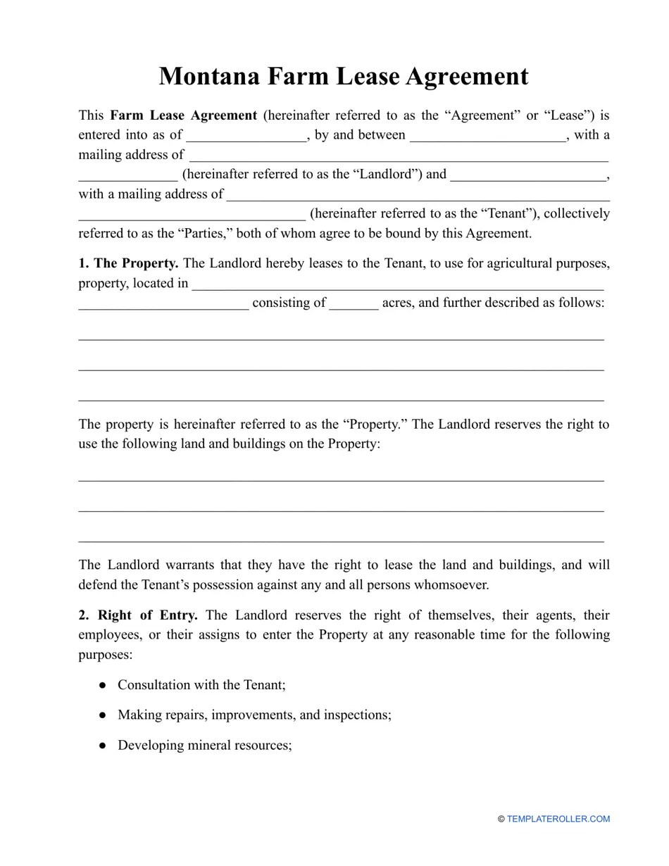 Montana Farm Lease Agreement Template Fill Out, Sign Online and