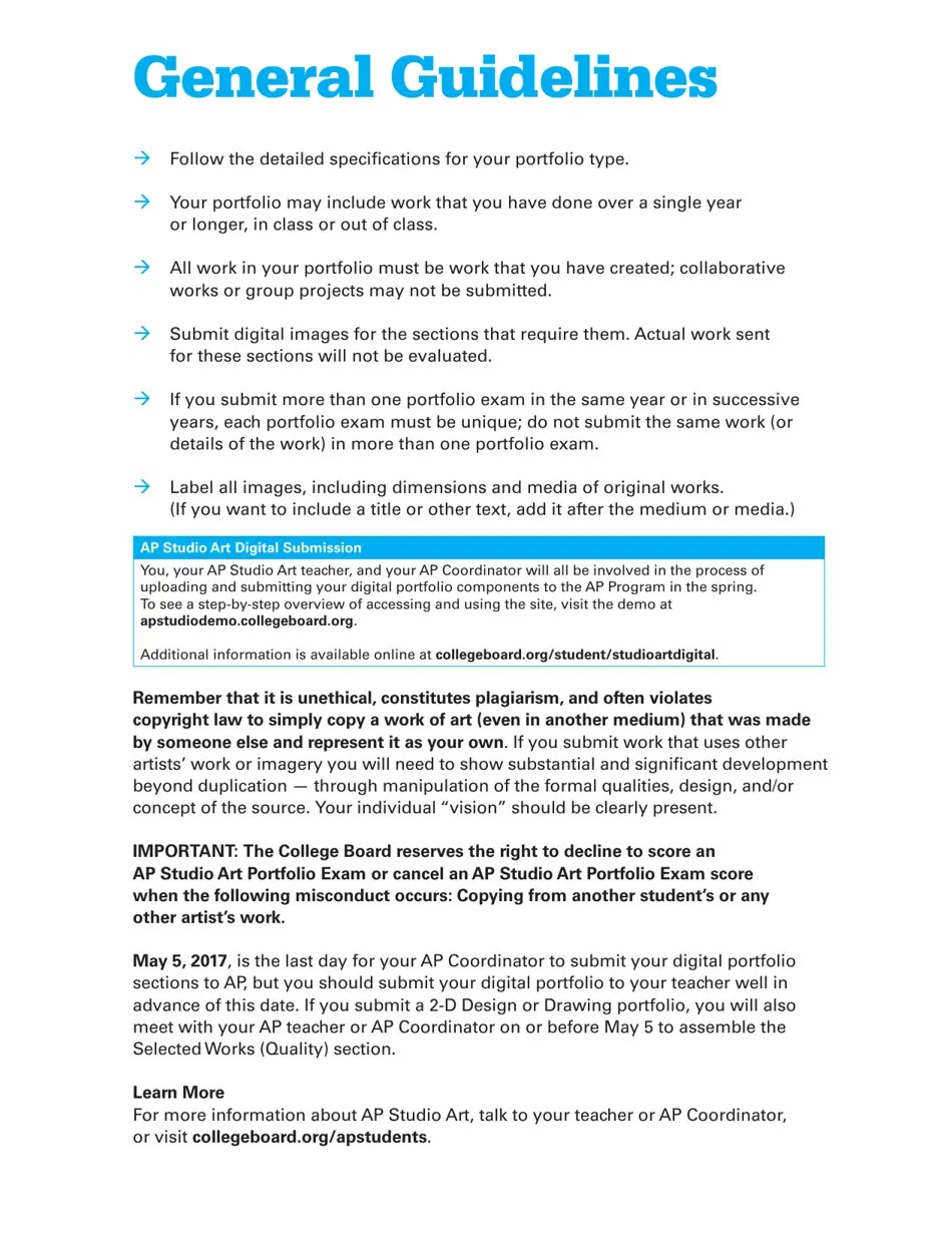 Ap Studio Art Portfolio Requirements 20162017 Download Printable PDF